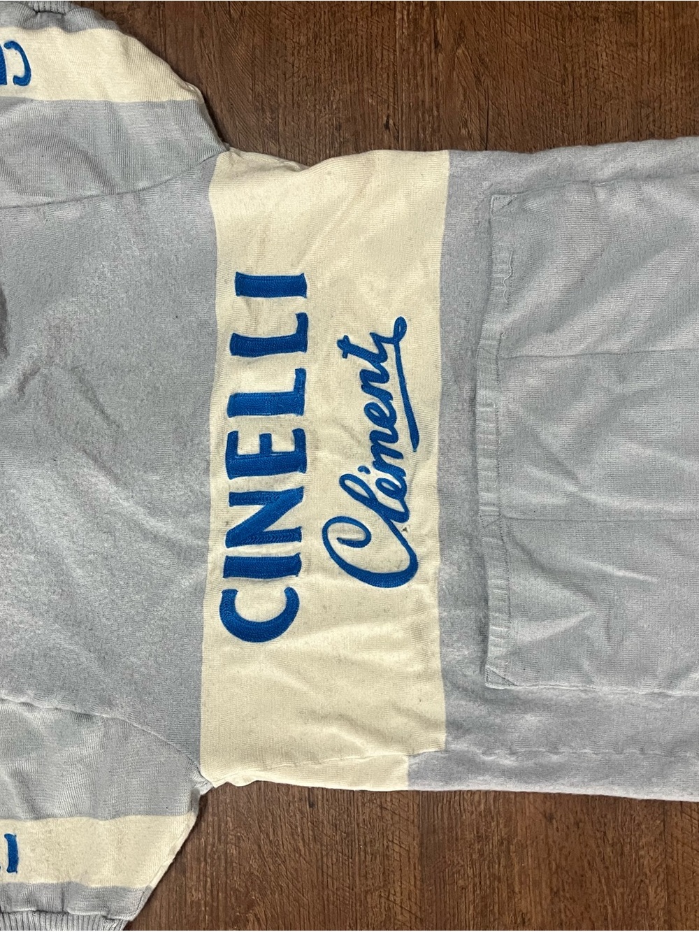 Cinelli Clément Vintage Cycling Jersey in Light Gray & Cream with Blue Logo - Picture 3 of 9